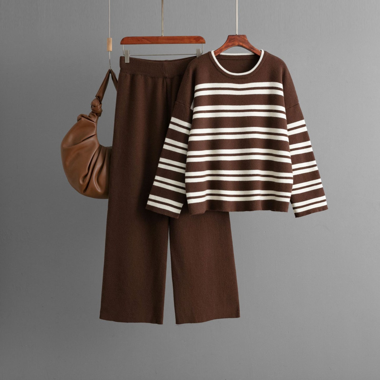 Striped Sweater Set Autumn and Winter 2024 New Loose Fashion Casual Wide-leg Pants Knitted Two-piece Set