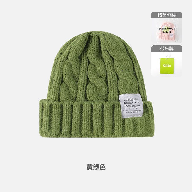 Solid Color Twist Female Autumn and Winter Student Warm Ear Protection Knitted Hat Couple Versatile Cold Hat