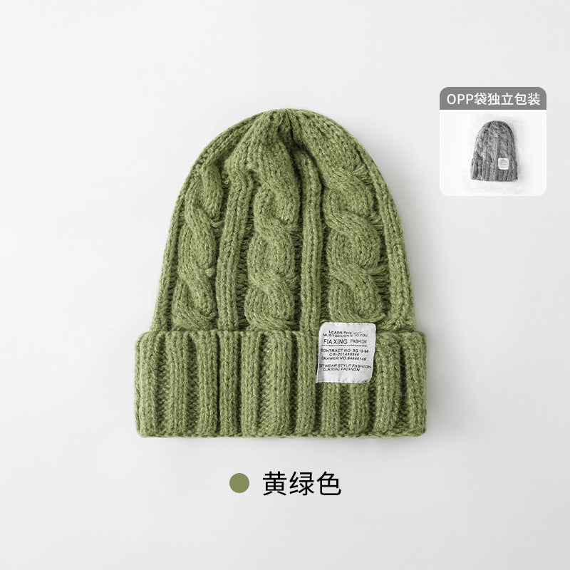 Solid Color Twist Female Autumn and Winter Student Warm Ear Protection Knitted Hat Couple Versatile Cold Hat