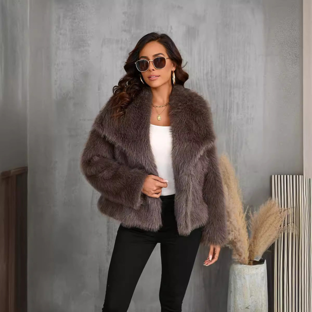 Fur Large Lapel Artificial Fur Jacket Short Fashion Fox Fur Jacket Fluffy Plush Women's Clothing