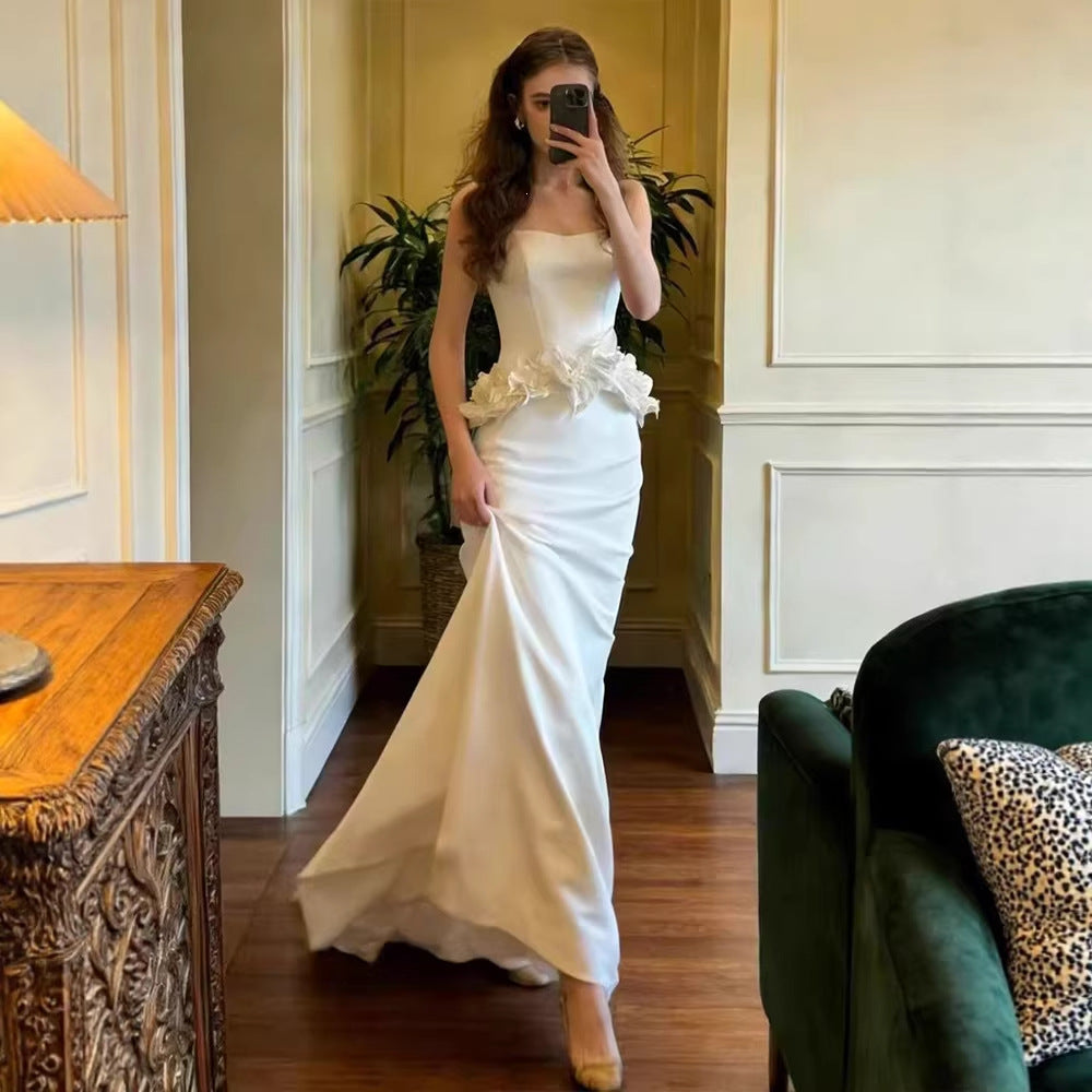 French Tube Top Satin Light Wedding Dress Bridal High Sense Engagement Dress Skirt Fishtail Welcome Out