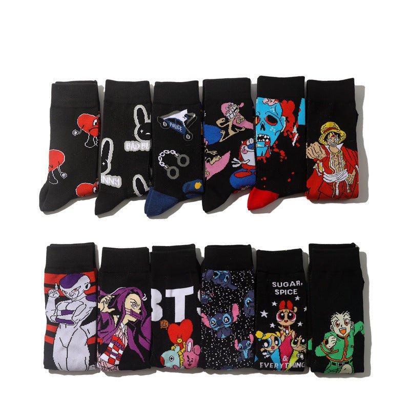 Men's Wholesale Trendy Socks Female Animation Cartoon Cotton Socks Comic Male Medium Tube Pirate Socks-5PRS