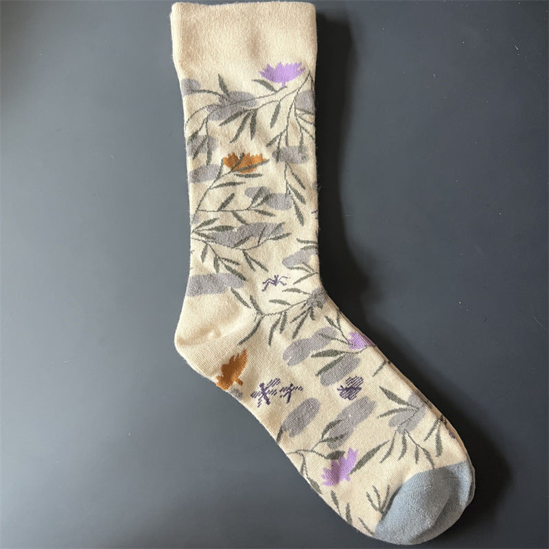 New Product Mid Calf Socks Women Oil Painting Socks Niche Fun Literary and Artistic Color Socks