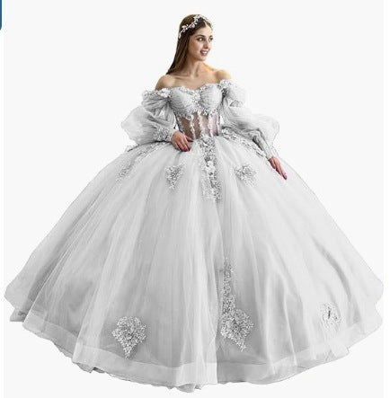 Floral One-Shoulder Tutu Dress with Bubble Sleeves - Spring Summer Elegant Party & Evening Wear