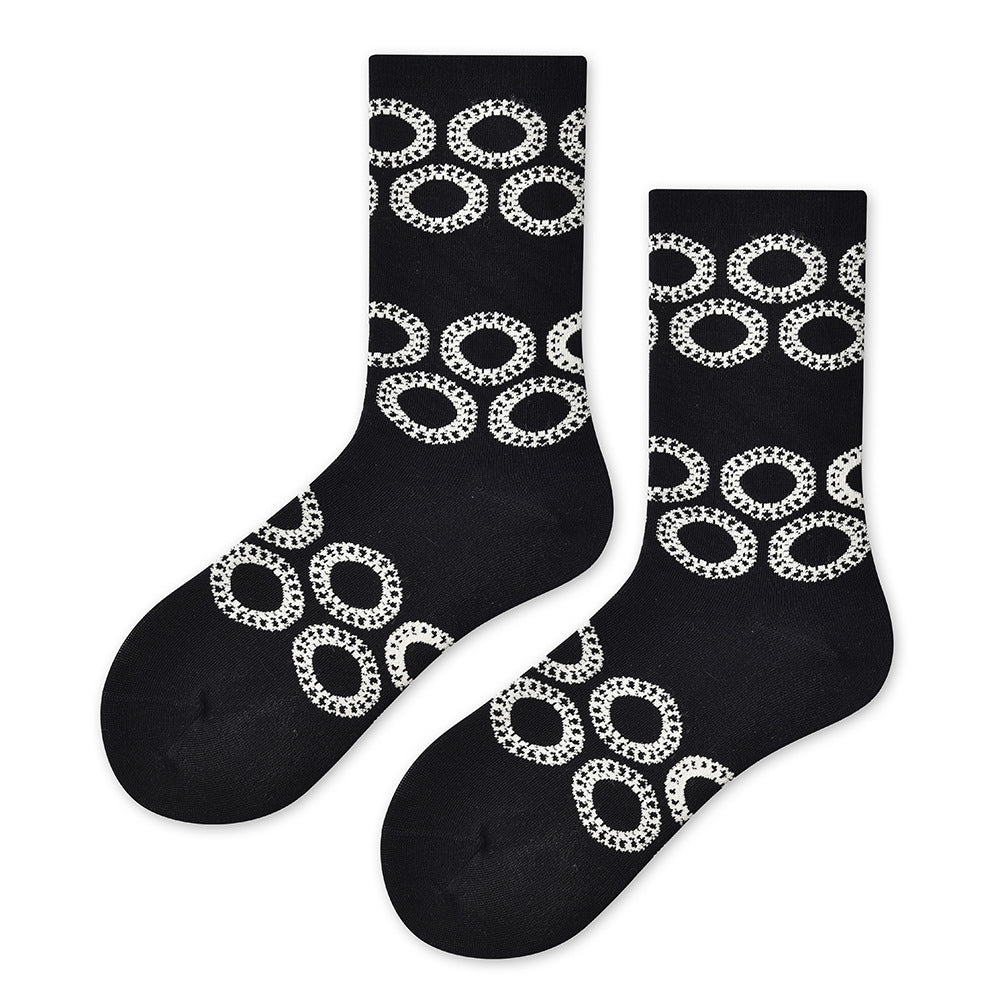 Spring and summer new art students, designer art tube socks children's trendy socks versatile black and white color scheme women
