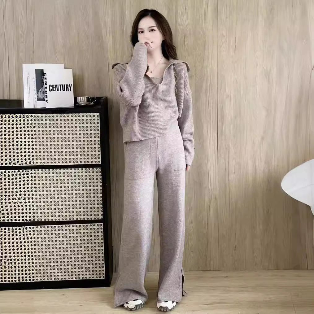 Autumn and Winter Internet Celebrity Fried Street Temperament Muse Fan Gray Fashion Leisure Sports Suit Women's Three-piece Set