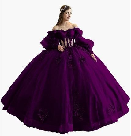 Floral One-Shoulder Tutu Dress with Bubble Sleeves - Spring Summer Elegant Party & Evening Wear