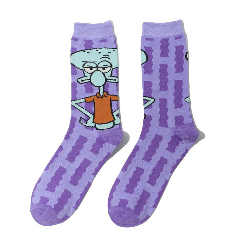 Male Personality Medium Tube Cotton Sponge Cartoon Crab Boss Female Cartoon Long Tube Animation Men's Socks-5PRS