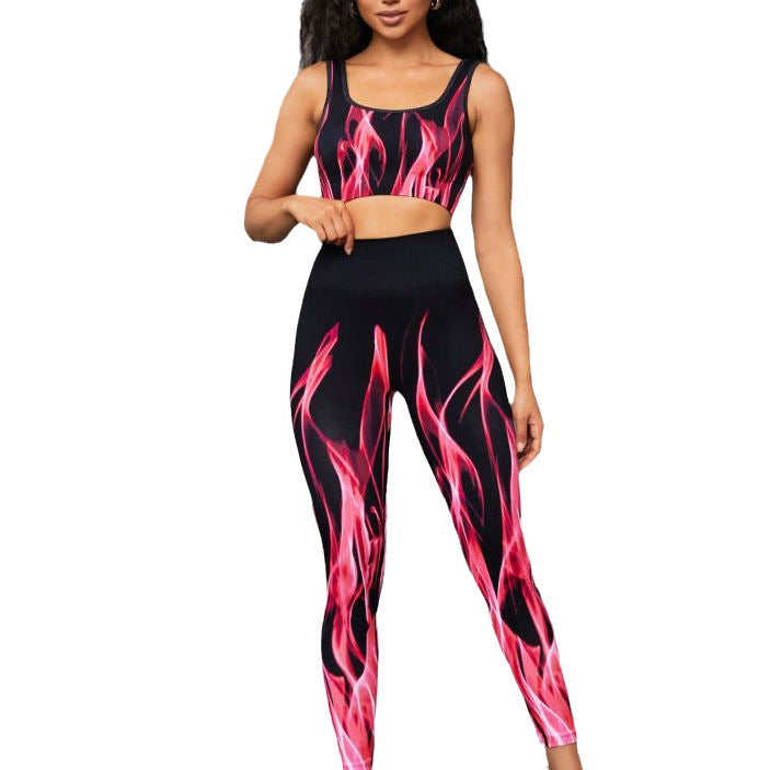 Edgy Boho Aurora Print Yoga Set｜High-Waist Breathable Sports Bra & Shorts｜Peach Hip Lift & Belly Control｜Workout & Daily Wear
