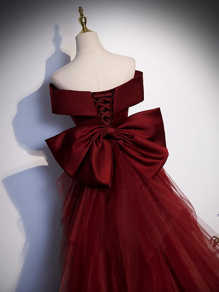 Toast Clothes Burgundy Fishtail 2024 New Vocal Art Test Evening Dress Women's Annual Meeting Host One-word Shoulder Light Wedding Dress