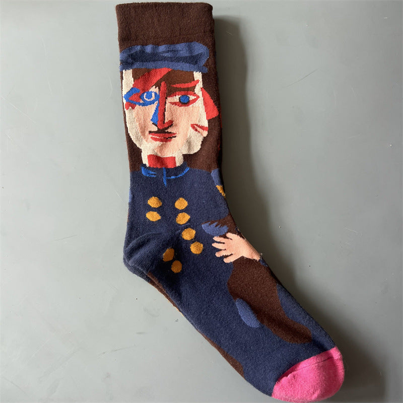 New Product Mid Calf Socks Women Oil Painting Socks Niche Fun Literary and Artistic Color Socks