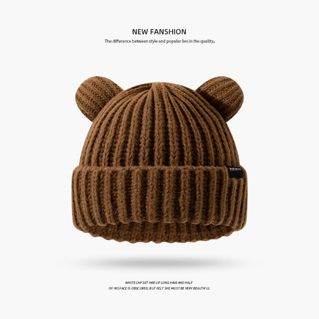 New Knitted Hat Children's Winter Wool Stripes Show A Small Face Plush Warm Thickened Large Head Circumference Ear Protectors Stacking Hat