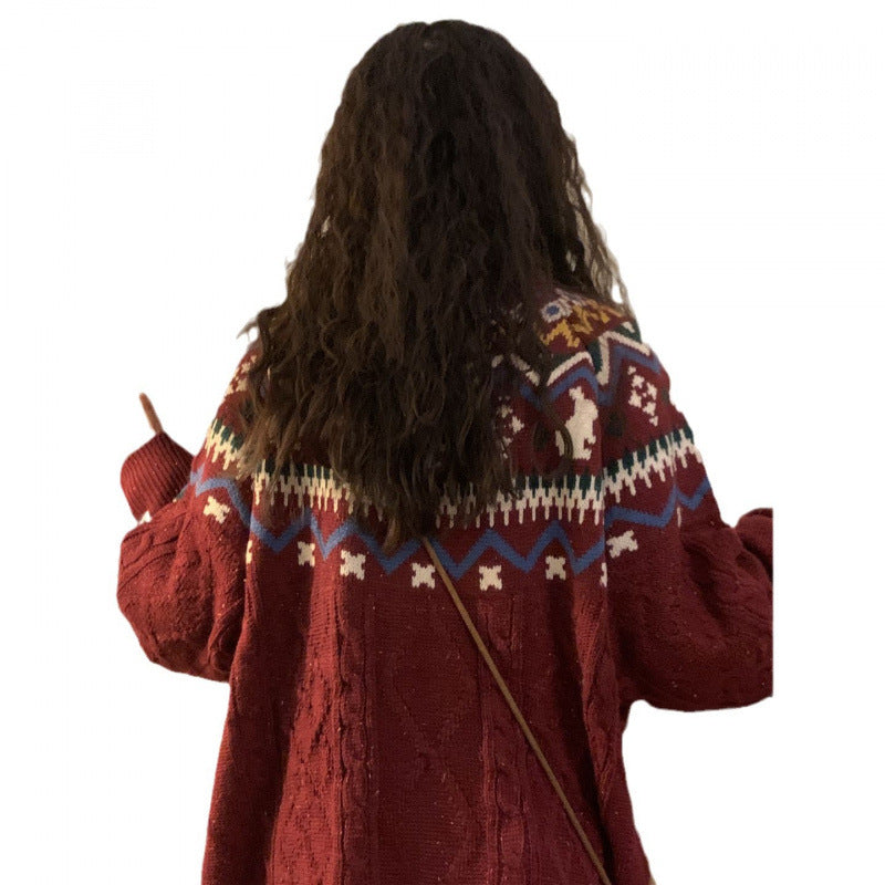 New Year's Red Sweater for Women's Autumn and Winter New Lazy Wind Niche Knitted Sweater for Women