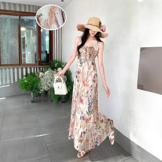 Temperament Royal Sister Fan Dress Women's Fashion Floral Age Reduction Medium and Long Skinny Dress