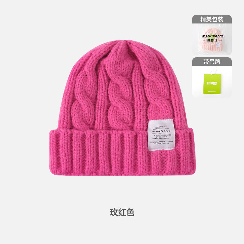 Solid Color Twist Female Autumn and Winter Student Warm Ear Protection Knitted Hat Couple Versatile Cold Hat