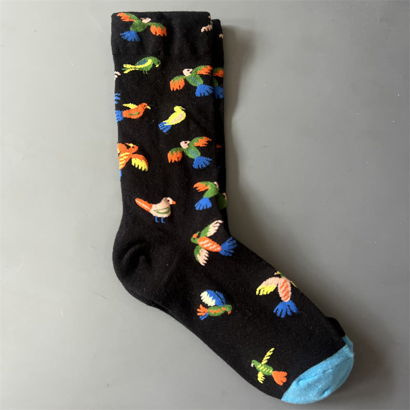 New Product Mid Calf Socks Women Oil Painting Socks Niche Fun Literary and Artistic Color Socks
