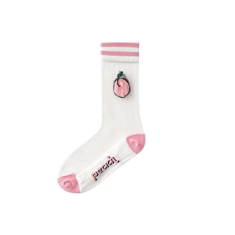 Spring and Summer Women's Socks, Thin Medium Tube Fashion Trendy Socks, European and American Style Flower Glass Stockings