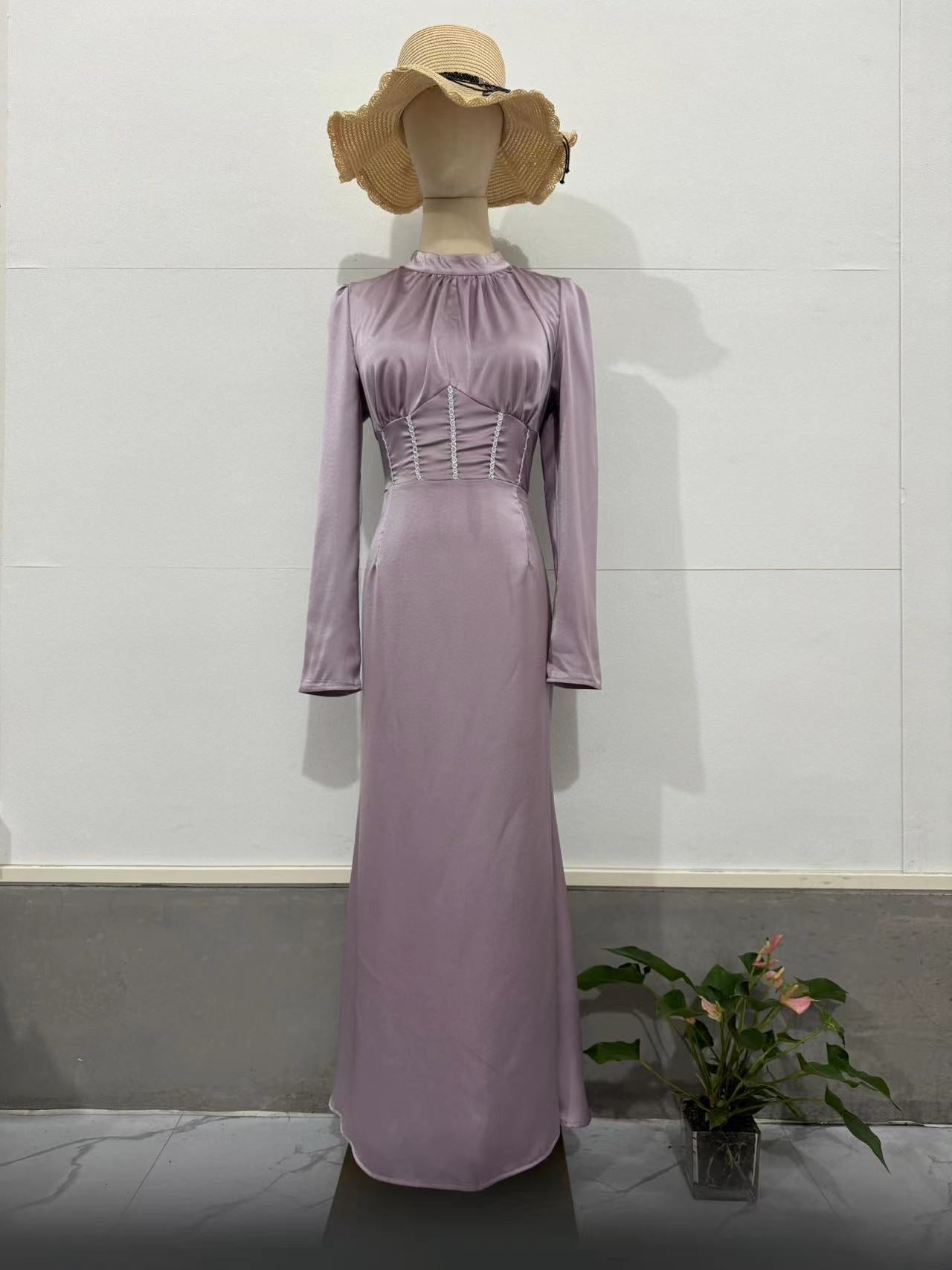 Runway Halter Evening Dress - Red Carpet Asymmetric Hem Long Sleeve Gown