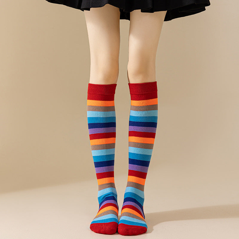 Rainbow Striped European and American Socks Women's Long Tube Party Show Halloween Cosplay Calf Socks