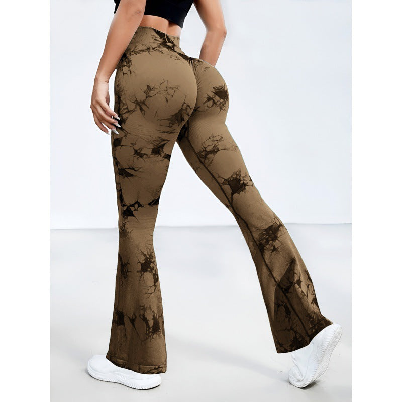 Edgy Boho Tie-Dye Flared Yoga Pants｜High-Waist Breathable Shorts｜Gym to Street Styling｜Peach Butt Shaper