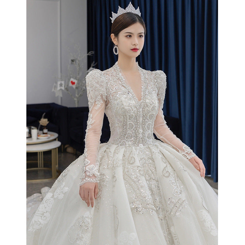 Curvy Empire Waist Wedding Gown | Regal Court Train & Bump-Friendly Silhouette | Queen Size Maternity Bride Dress