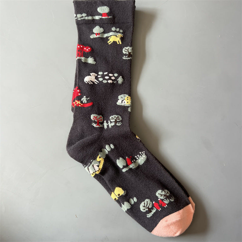 New Product Mid Calf Socks Women Oil Painting Socks Niche Fun Literary and Artistic Color Socks