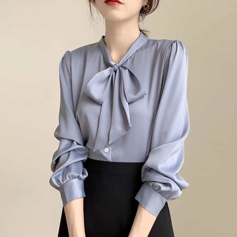 Silky White Detachable Ascot Tie Blouse: Premium Long Sleeve Work to Gala Shirt for Women - Sustainable Luxe Edition