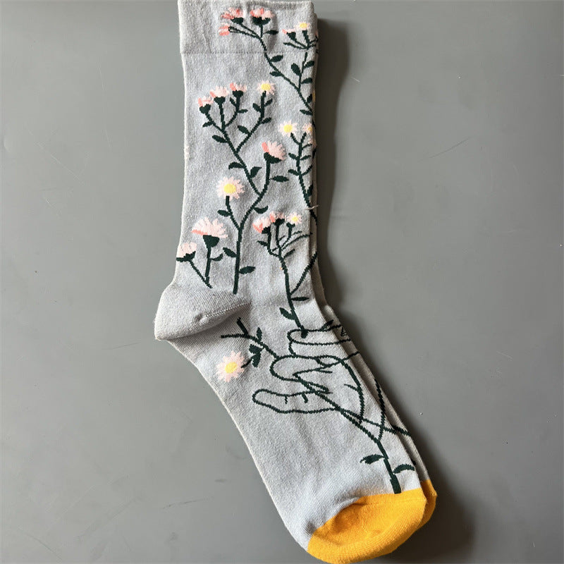 New Product Mid Calf Socks Women Oil Painting Socks Niche Fun Literary and Artistic Color Socks