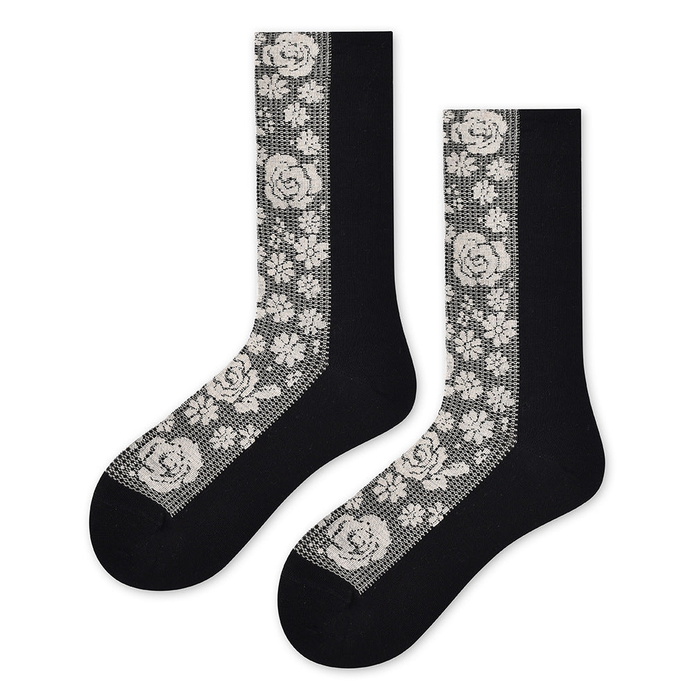 Spring and summer new art students, designer art tube socks children's trendy socks versatile black and white color scheme women