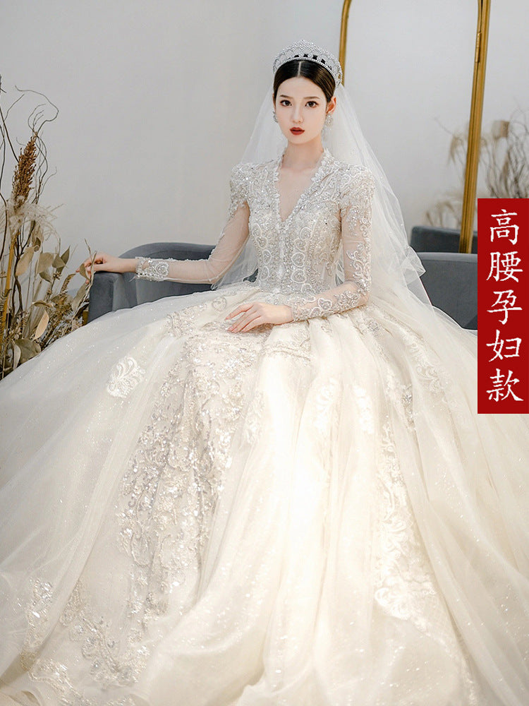 Curvy Empire Waist Wedding Gown | Regal Court Train & Bump-Friendly Silhouette | Queen Size Maternity Bride Dress