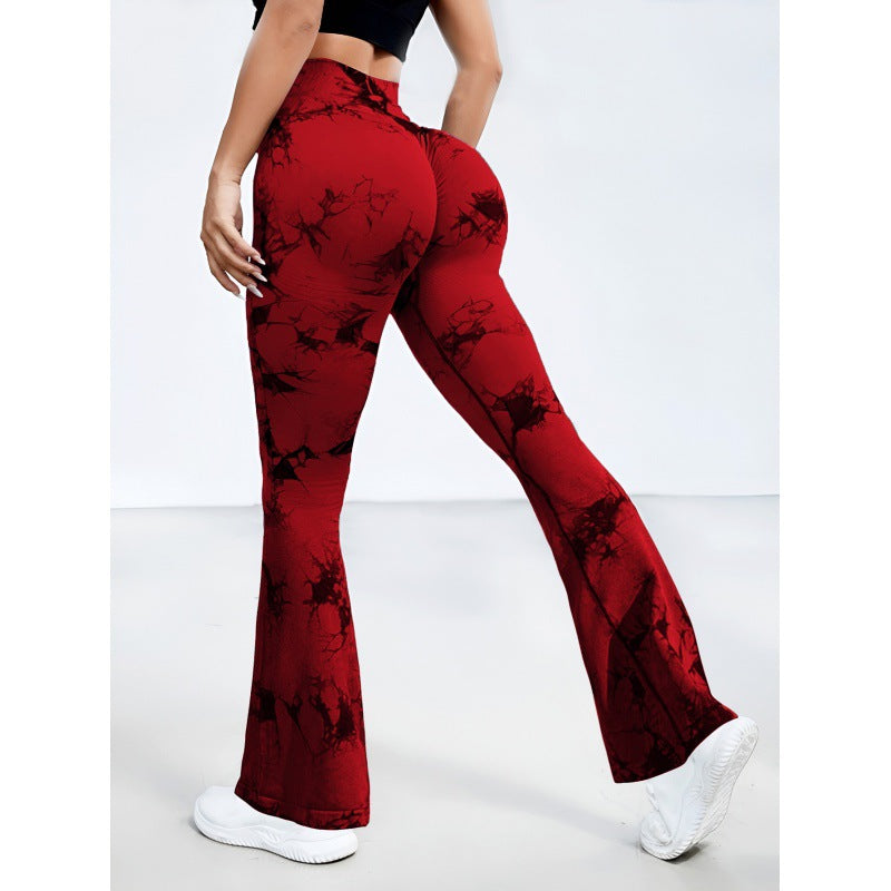 Edgy Boho Tie-Dye Flared Yoga Pants｜High-Waist Breathable Shorts｜Gym to Street Styling｜Peach Butt Shaper