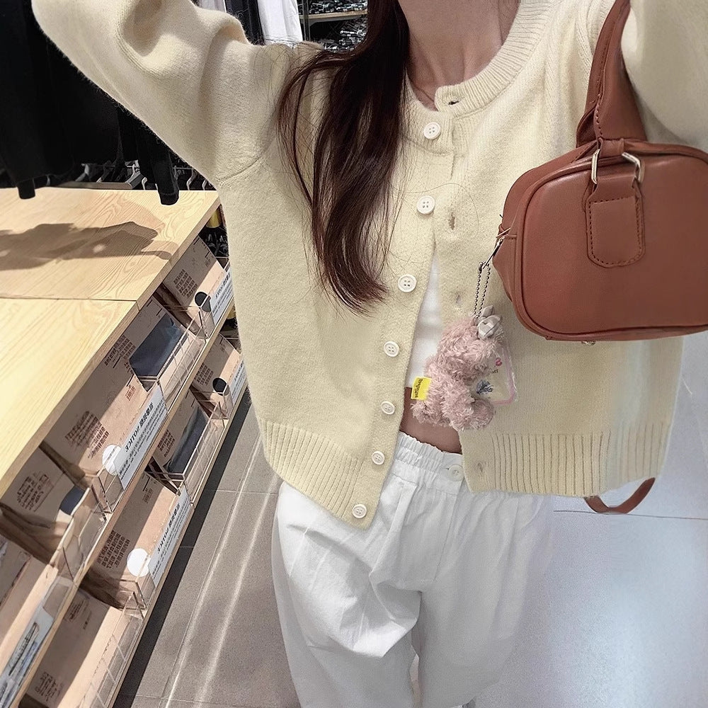 Gentle Wind Candy Color Knitted Cardigan Women's Spring New Soft Waxy Short Thin Top