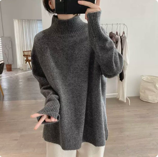 Purple Turtleneck Sweater Jacket Autumn and Winter New Loose and Thin Pullover High-end Soft Waxy Bottoming Knitted Sweater Top