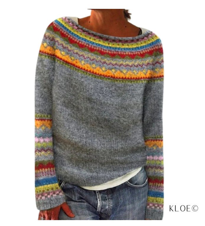 New Sweater Women Wish Hot Sale Round Neck Color Matching Loose Fashion Pullover Knitted Sweater