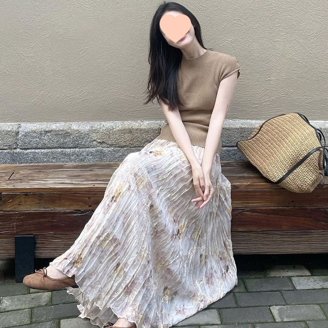 Floral Skirt Set Women’s Knitted Top & Midi Skirt Summer Outfit Two-piece