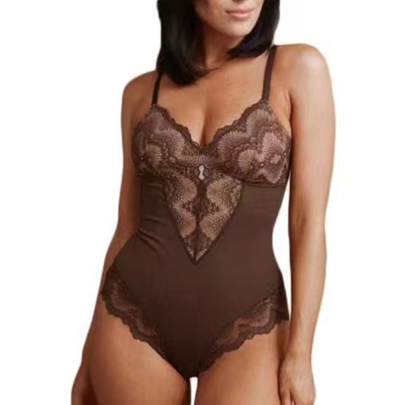 Sexy V-Neck Breathable Lace Corset - Hourglass Body Shaper for Summer Suspender Underwear with Lightweight Waist Trainer
