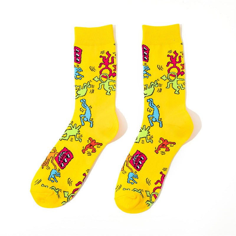 Male Medium Tube Personality Pattern Men's Animation Women's Wholesale Socks Long Tube Comic Film Socks-5PRS