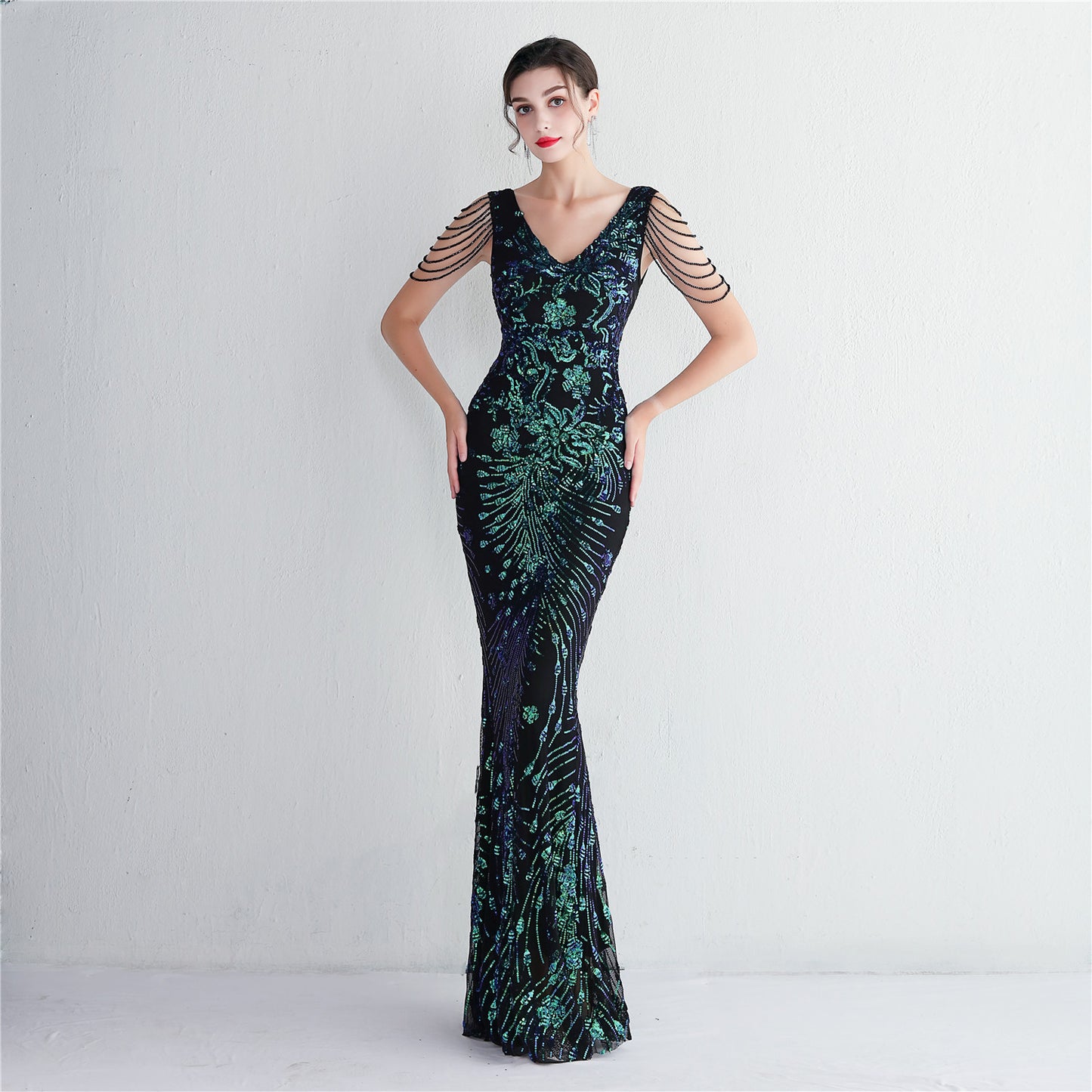 Elegant Long Sequin Evening Dress: Temperament Slim Gown for Banquet & Annual Meeting