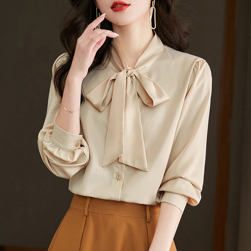 Silky White Detachable Ascot Tie Blouse: Premium Long Sleeve Work to Gala Shirt for Women - Sustainable Luxe Edition