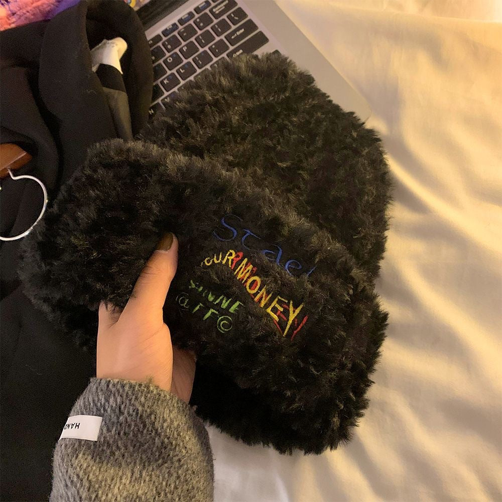New Knitted Hat Children's Winter Wool Stripes Show A Small Face Plush Warm Thickened Large Head Circumference Ear Protectors Stacking Hat