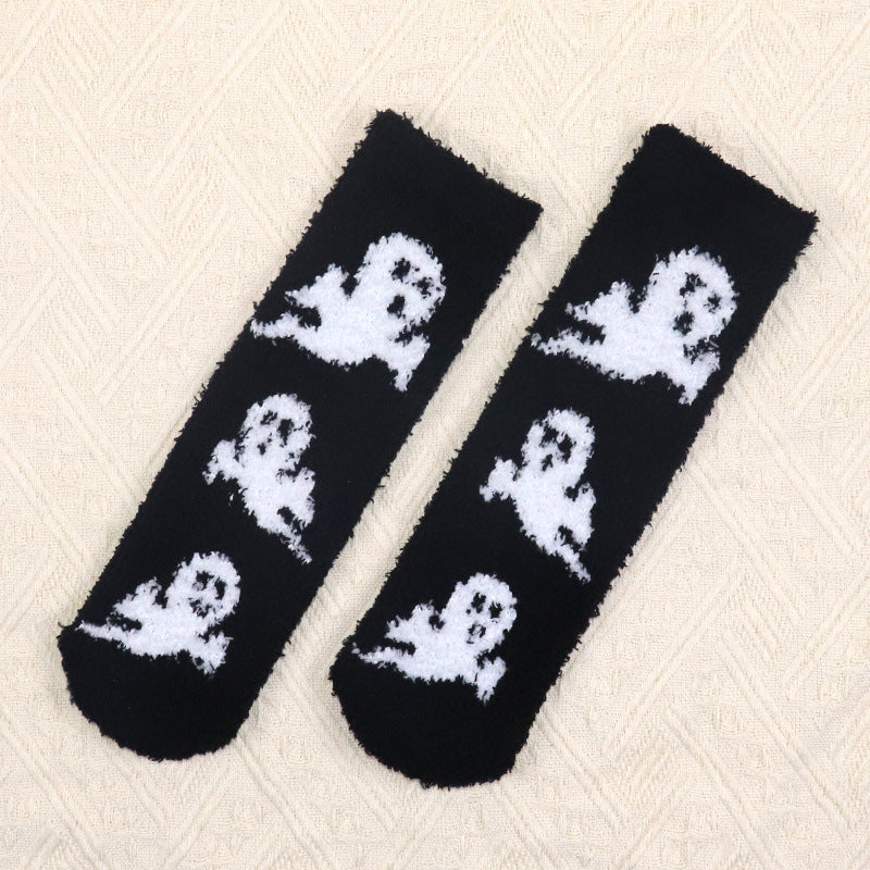 Glow Halloween Socks: Unisex Coral Fleece Non-Slip Sleep & Lounge Warmers-5PRS