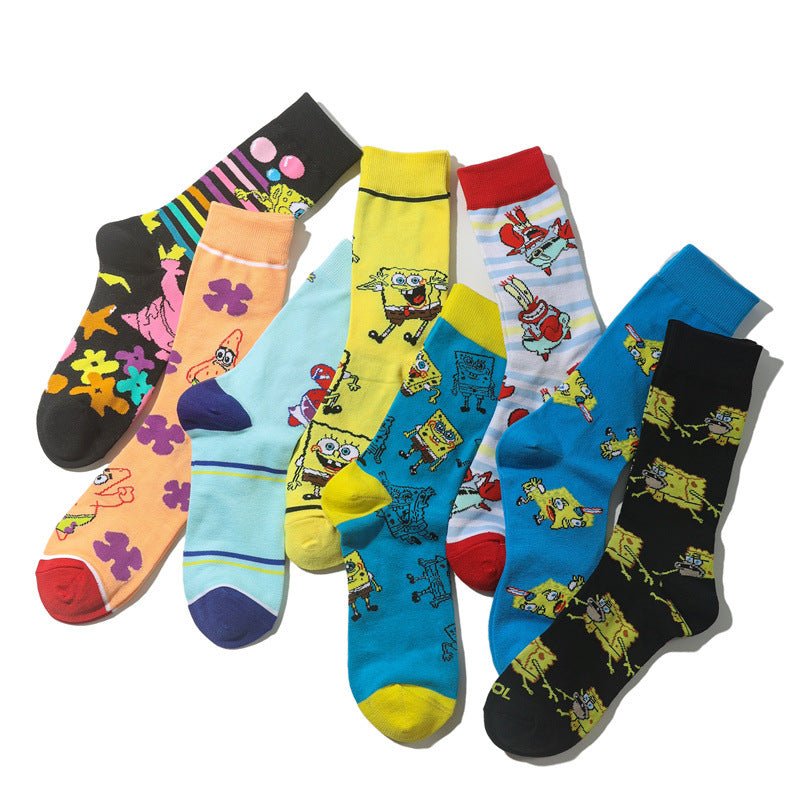 Men's SpongeBob SquarePants Women's Medium Tube Cartoon Men's Socks Anime Men's Movie Women's Personality Socks-5PRS