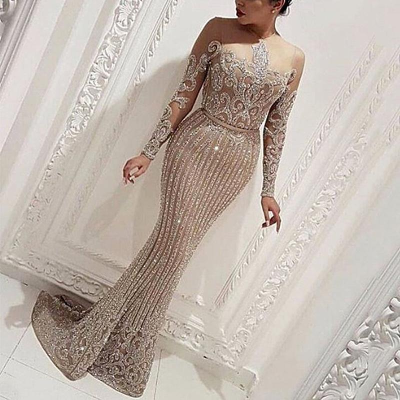Long Dress Mid-waist Temperament Commuter Gold Sequins Solid Color Chest Wrap Elastic Gold Slim Dress