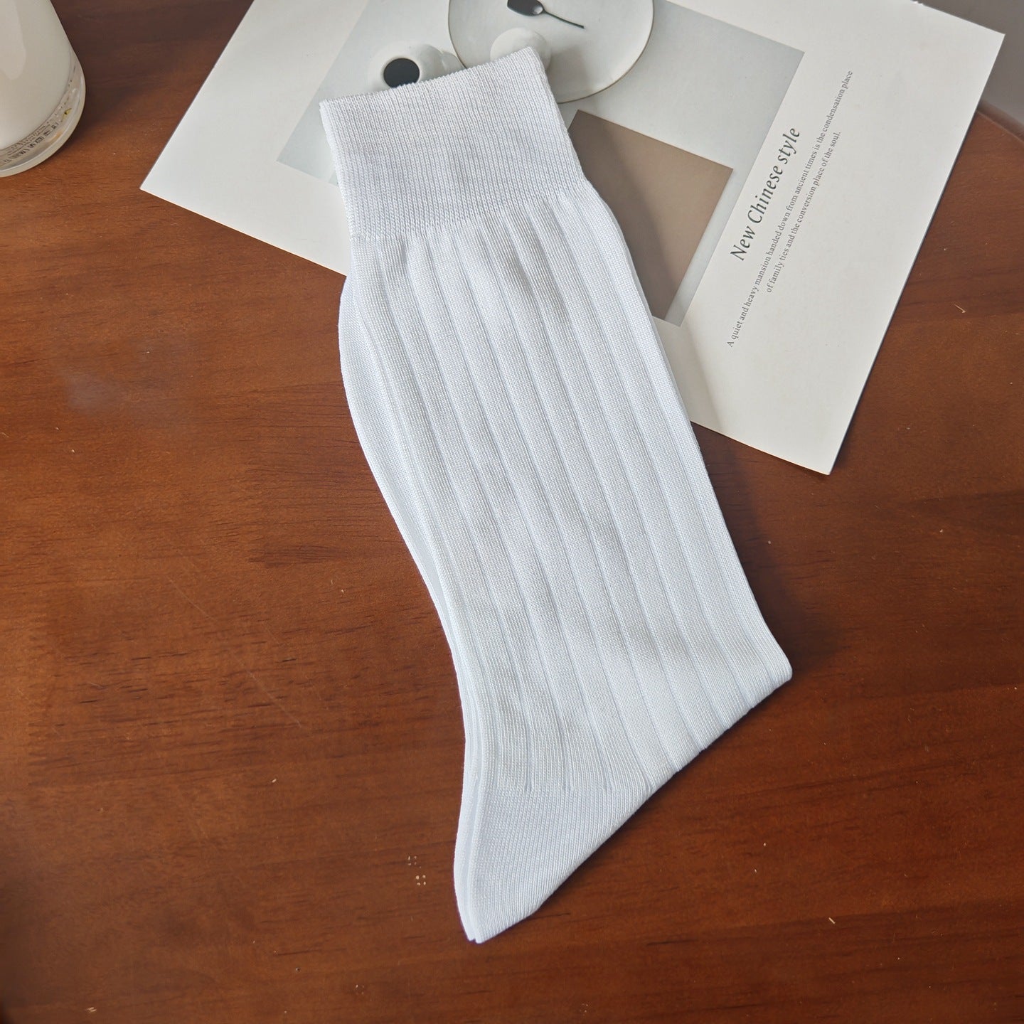 Mercerized Cotton Thin Men's Business Cotton Socks, Solid Color Vertical Strip Socks, Boneless Seam Toe Men's Socks