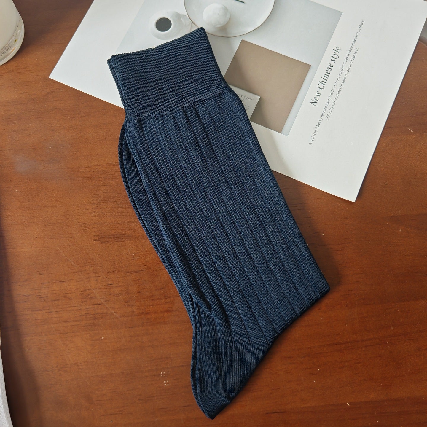 Mercerized Cotton Thin Men's Business Cotton Socks, Solid Color Vertical Strip Socks, Boneless Seam Toe Men's Socks