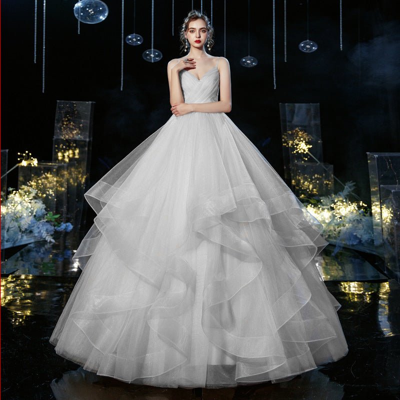 New Temperament Sexy Deep V Wedding Dress, Tube Top Suspender Qi Di Mesh Wedding Photo Wedding Dress