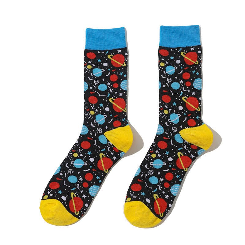 Men's Cartoon Personality Men's Socks Starry Sky Animation Design Cotton Tube Art Actress Sock-5PRS