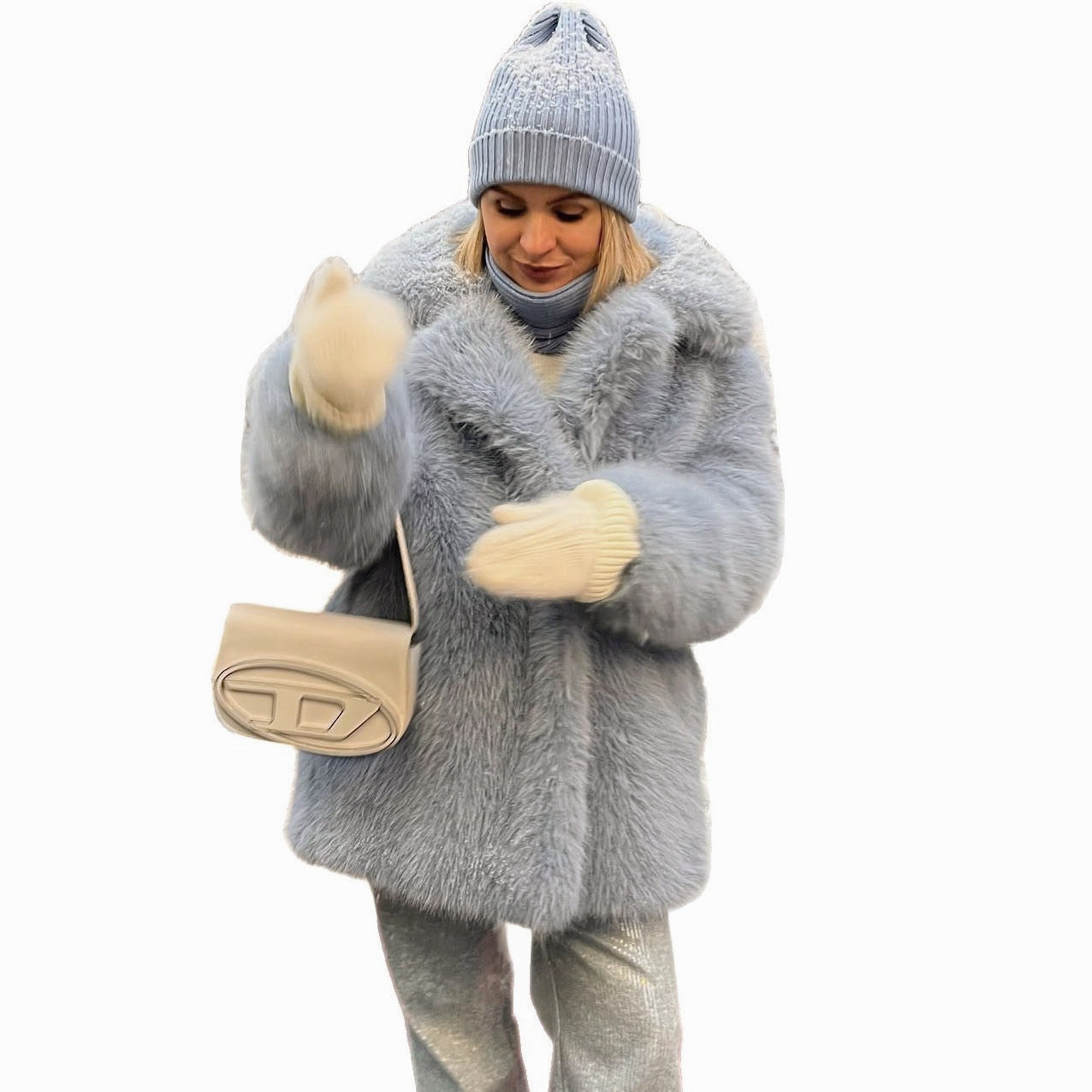Teddy Luxe Faux Fur Coat Notch Lapel Long Sleeve Winter Warm Women’s
