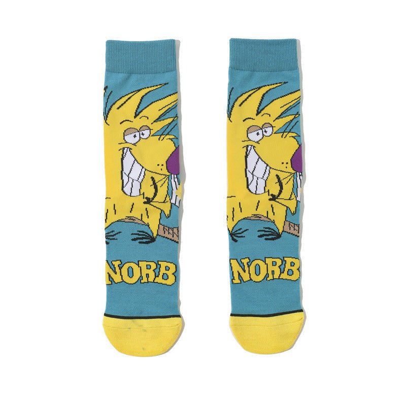 Male Parasite Cartoon Tide Socks Women's Medium Tube Men's Sponge Socks Long Tube Cotton Animation Socks-5PRS