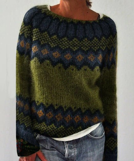 New Sweater Women Wish Hot Sale Round Neck Color Matching Loose Fashion Pullover Knitted Sweater